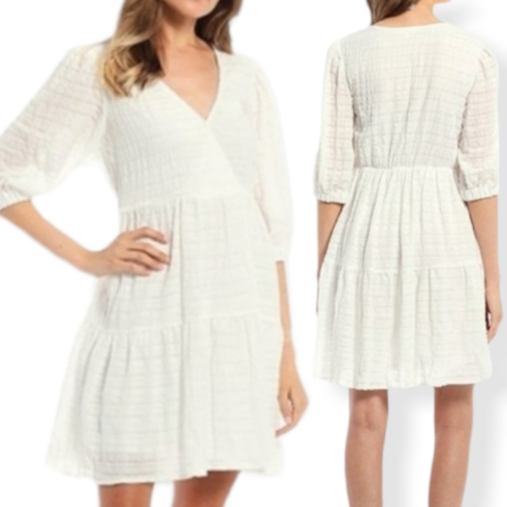 Blu Pepper🤍Puff Sleeve Tiered Mini Dress,  Color: Ivory, Size M, NWT